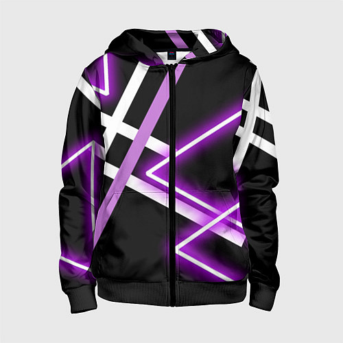 Детская толстовка на молнии Фиолетовые полоски с неоном / 3D-Черный – фото 1