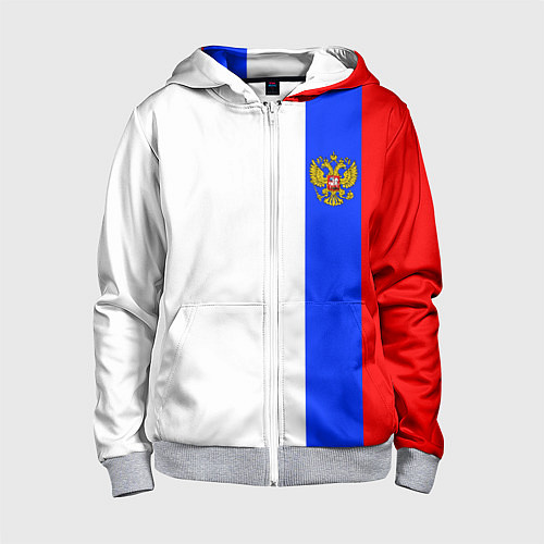 Детская толстовка на молнии Цвета России - герб / 3D-Меланж – фото 1