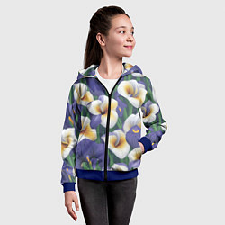 Толстовка на молнии детская Бело-голубые ирисы, цвет: 3D-синий — фото 2