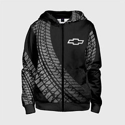 Толстовка на молнии детская Chevrolet tire tracks, цвет: 3D-черный