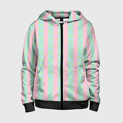 Детская толстовка на молнии Полоска в цветочек - костюм Кена из фильма Барби / 3D-Черный – фото 1