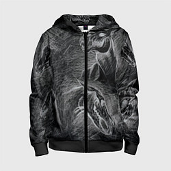 Толстовка на молнии детская Черепа коней - эскиз, цвет: 3D-черный