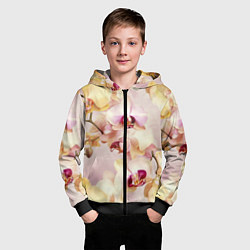 Толстовка на молнии детская Желтые и нежно-розовые орхидеи - паттерн, цвет: 3D-черный — фото 2