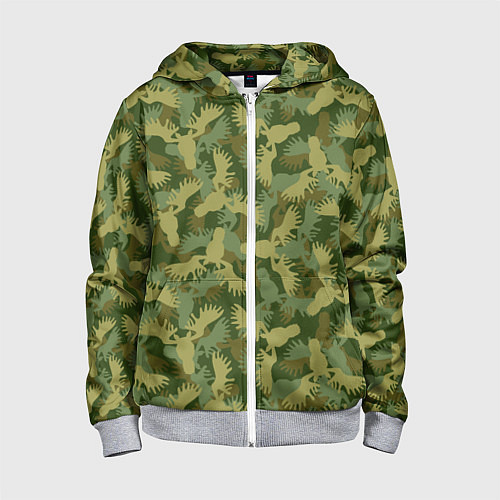 Детская толстовка на молнии Лоси - камуфляж / 3D-Меланж – фото 1