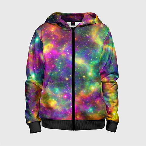 Детская толстовка на молнии Яркий неоновый космос / 3D-Черный – фото 1