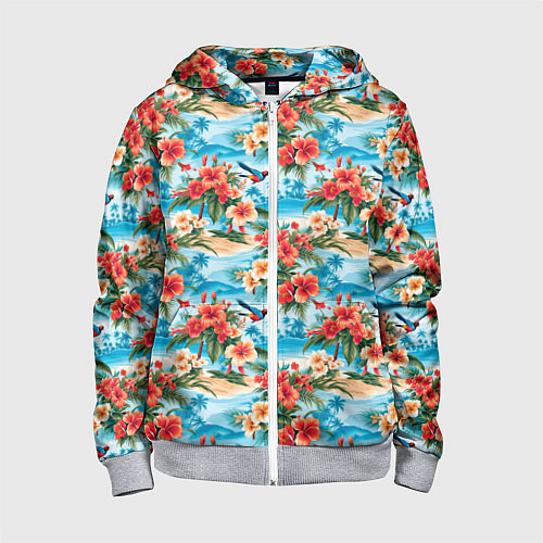 Детская толстовка на молнии Гавайский стиль летние цветы / 3D-Меланж – фото 1