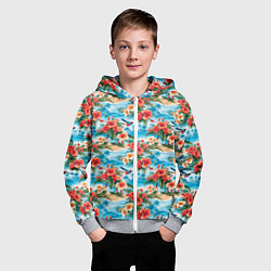 Толстовка на молнии детская Гавайский стиль летние цветы, цвет: 3D-меланж — фото 2