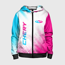 Детская толстовка на молнии Chery neon gradient style: надпись, символ