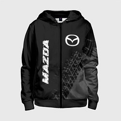 Толстовка на молнии детская Mazda speed на темном фоне со следами шин: надпись, цвет: 3D-черный
