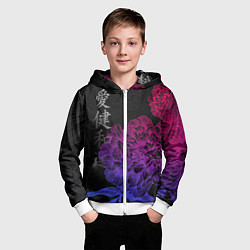 Толстовка на молнии детская Neon flowers - japanese art, цвет: 3D-белый — фото 2