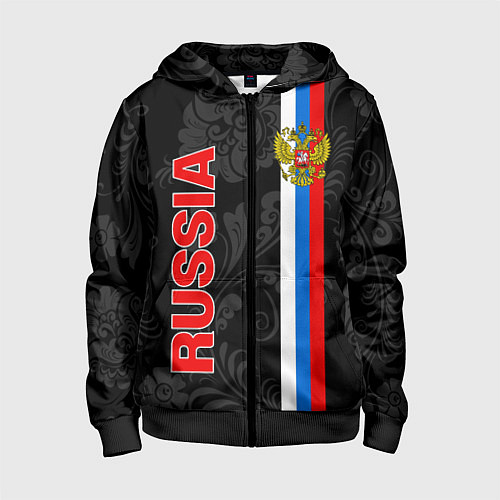 Детская толстовка на молнии Russia black style / 3D-Черный – фото 1