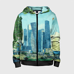 Толстовка на молнии детская Москва-сити Ван Гог, цвет: 3D-черный