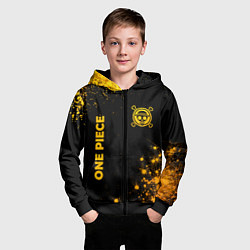 Толстовка на молнии детская One Piece - gold gradient: надпись, символ, цвет: 3D-черный — фото 2
