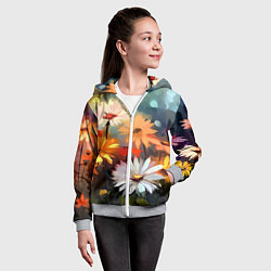 Толстовка на молнии детская Маслянные ромашки, цвет: 3D-меланж — фото 2