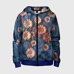Детская толстовка на молнии Хризантемы на джинсе