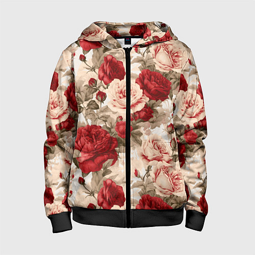 Детская толстовка на молнии Розы паттерн / 3D-Черный – фото 1