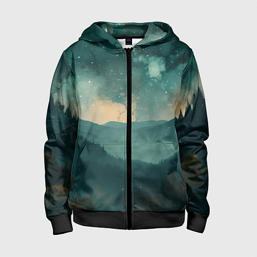 Детская толстовка на молнии Космическая ночь в горах / 3D-Черный – фото 1