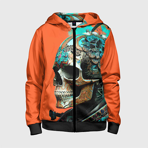 Детская толстовка на молнии Art skull - irezumi - Japan / 3D-Черный – фото 1