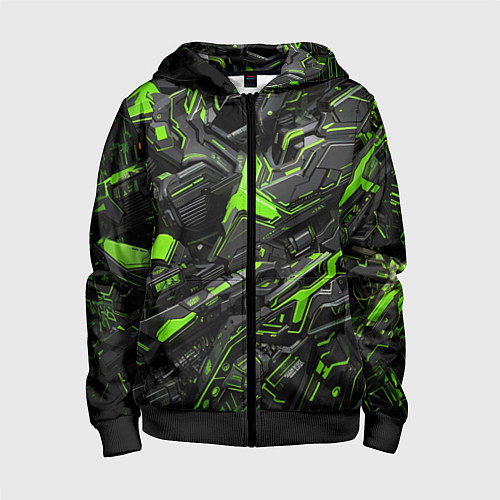 Детская толстовка на молнии Текстура киберпанка / 3D-Черный – фото 1