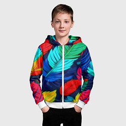 Толстовка на молнии детская Яркие перья, цвет: 3D-белый — фото 2