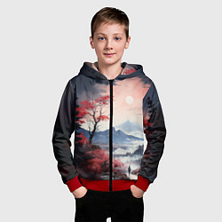 Толстовка на молнии детская Луна над горами, цвет: 3D-красный — фото 2