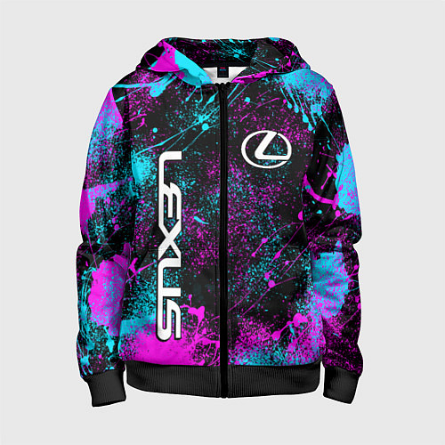 Детская толстовка на молнии Lexus - неоновые брызги / 3D-Черный – фото 1