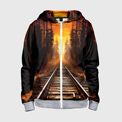 Толстовка на молнии детская Железная дорога на закате, цвет: 3D-меланж