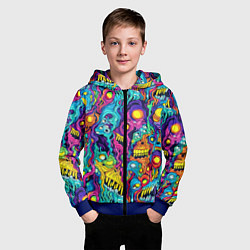 Толстовка на молнии детская Кислотные психоделические черепа, цвет: 3D-синий — фото 2