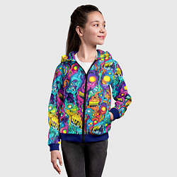 Толстовка на молнии детская Кислотные психоделические черепа, цвет: 3D-синий — фото 2