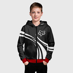 Толстовка на молнии детская Fox carbon line - white, цвет: 3D-красный — фото 2