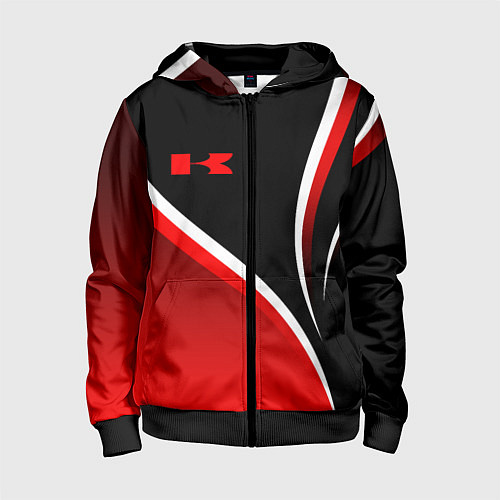 Детская толстовка на молнии Кавасаки - красные волны / 3D-Черный – фото 1