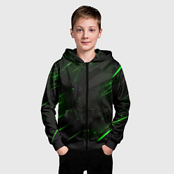 Толстовка на молнии детская Dark black green abstract, цвет: 3D-черный — фото 2