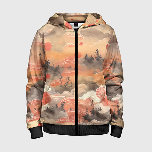 Детская толстовка на молнии Japen pattern / 3D-Черный – фото 1