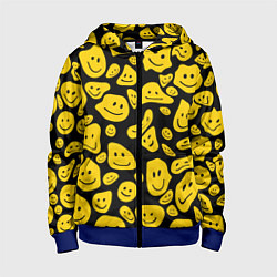Детская толстовка на молнии Расплывающиеся смайлы на черном