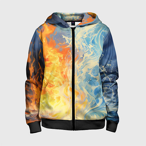 Детская толстовка на молнии Вода и пламя абстракция / 3D-Черный – фото 1
