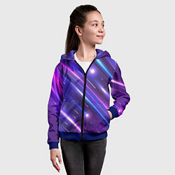 Толстовка на молнии детская Неоновый звездопад - полосы, цвет: 3D-синий — фото 2