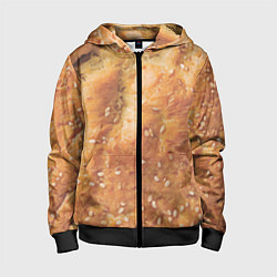 Толстовка на молнии детская Хлеб с кунжутом, цвет: 3D-черный