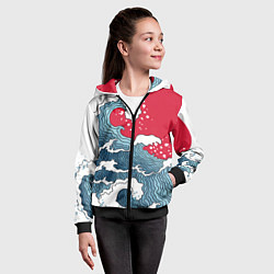 Толстовка на молнии детская Страна восходящего солнца - большая волна, цвет: 3D-черный — фото 2