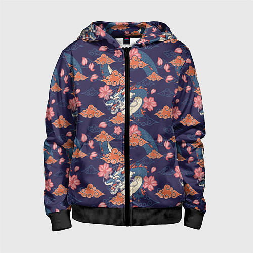 Детская толстовка на молнии Паттерн китайский дракон / 3D-Черный – фото 1