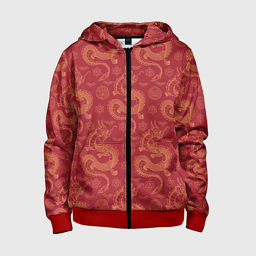 Детская толстовка на молнии Dragon red pattern / 3D-Красный – фото 1