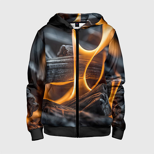 Детская толстовка на молнии Дрова в костре - нейросеть / 3D-Черный – фото 1