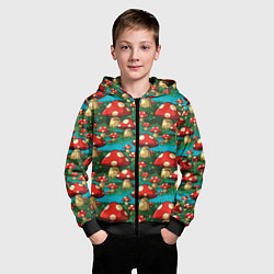 Толстовка на молнии детская Мультяшный мухомор паттерн, цвет: 3D-черный — фото 2