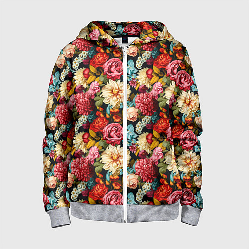 Детская толстовка на молнии Узор из роз и разных цветов / 3D-Меланж – фото 1