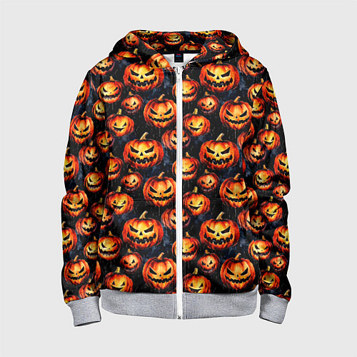 Детская толстовка на молнии Весёлые тыквы на Хеллоуин паттерн / 3D-Меланж – фото 1