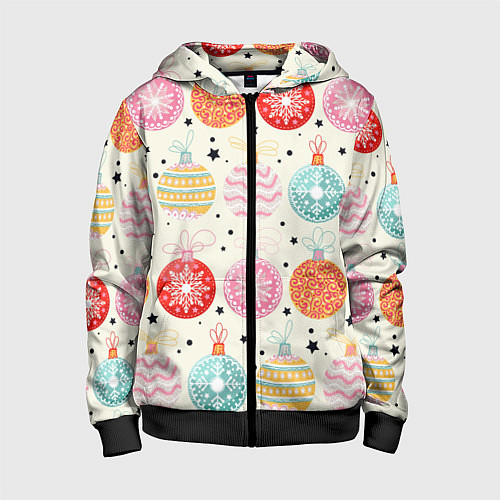 Детская толстовка на молнии Разноцветные новогодние шары / 3D-Черный – фото 1