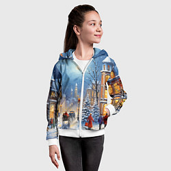 Толстовка на молнии детская Новогодний городской пейзаж, цвет: 3D-белый — фото 2