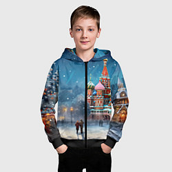 Толстовка на молнии детская Новогодняя Москва, цвет: 3D-черный — фото 2