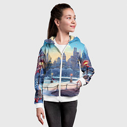 Толстовка на молнии детская Зимний большой город, цвет: 3D-белый — фото 2