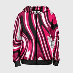 Толстовка на молнии детская Абстракция волны чёрно-розовый, цвет: 3D-черный