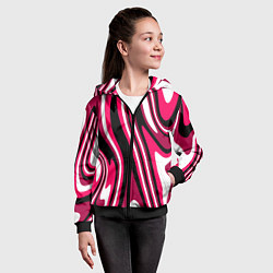 Толстовка на молнии детская Абстракция волны чёрно-розовый, цвет: 3D-черный — фото 2
